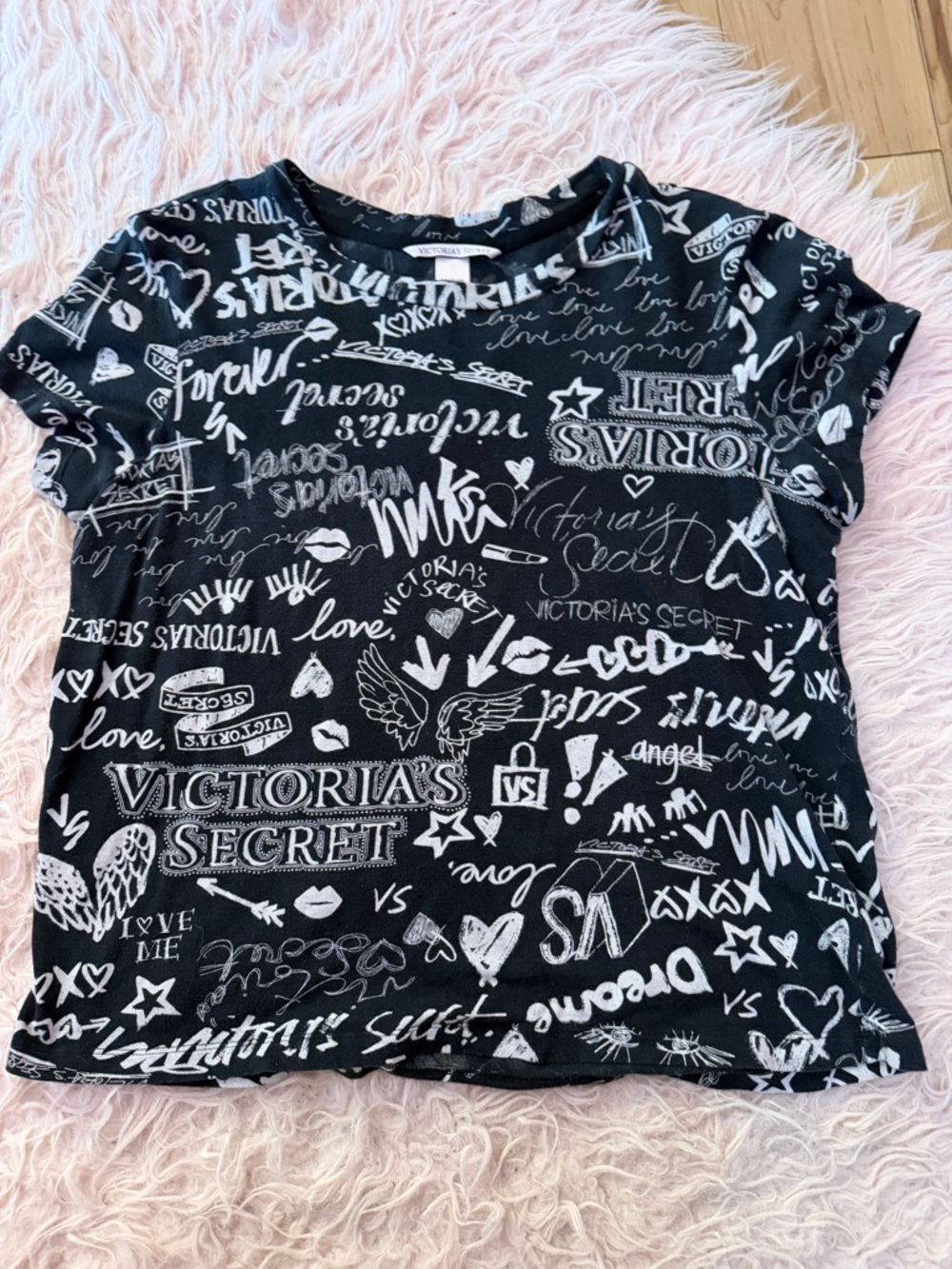 Victoria's Secret Black and White Logo Doodle Tee